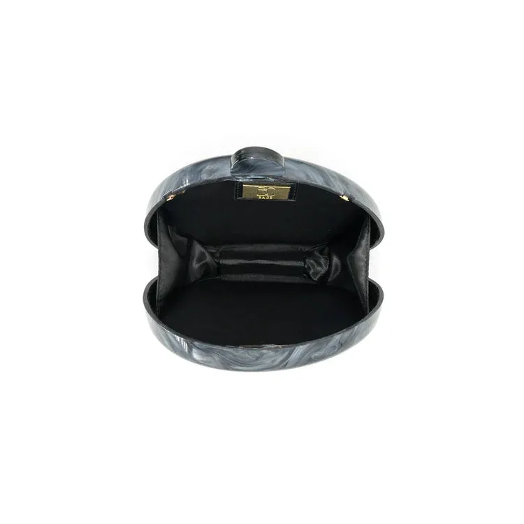Shell Oval Swirl Acrylic Clutch in Charcoal
