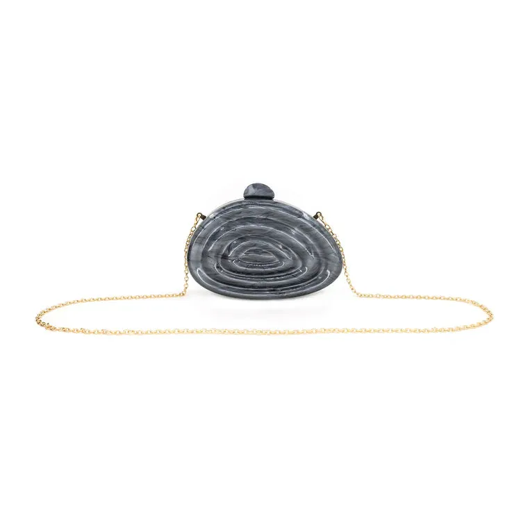 Shell Oval Swirl Acrylic Clutch in Charcoal