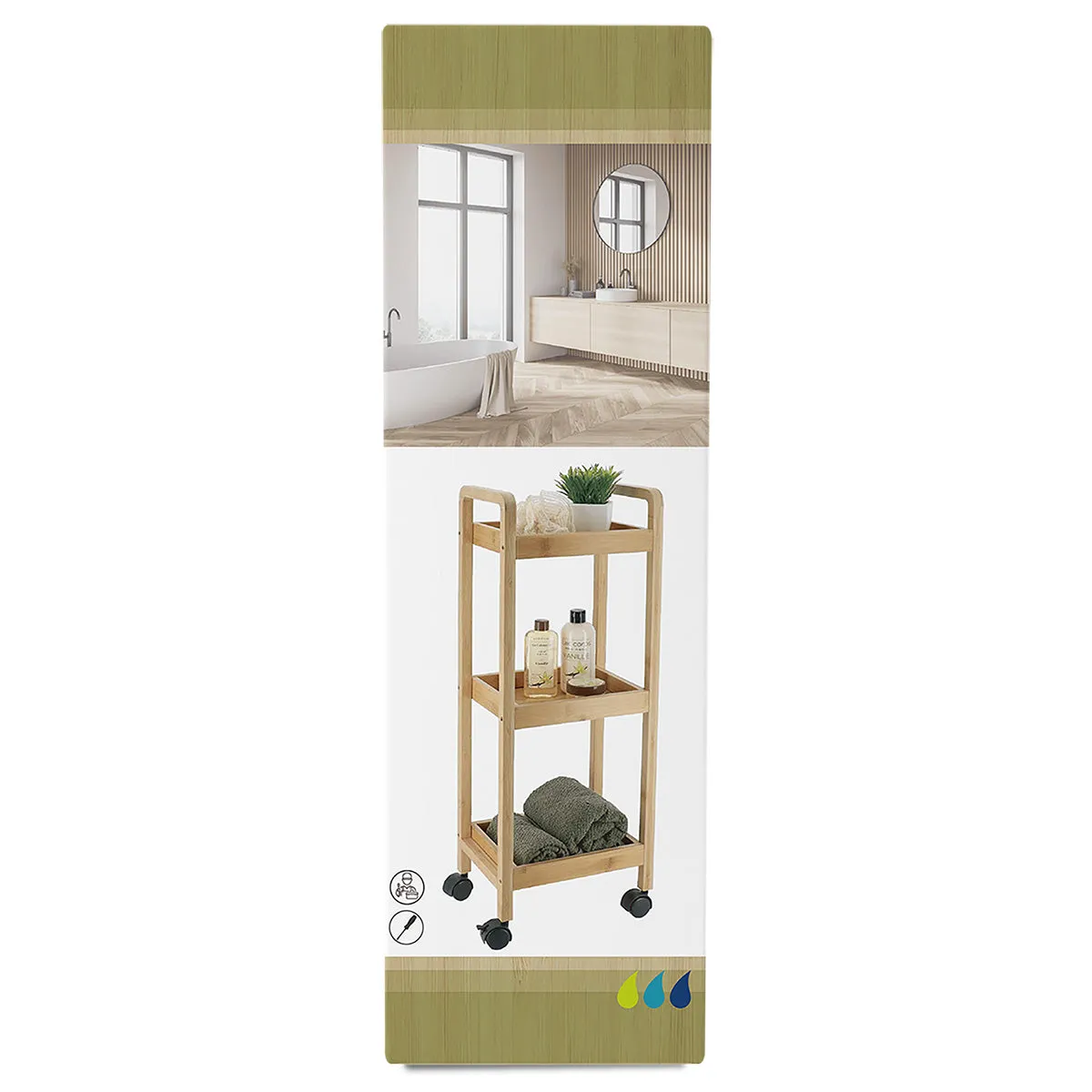 Sideboard On Wheels With 3 Shelfs - Bamboo