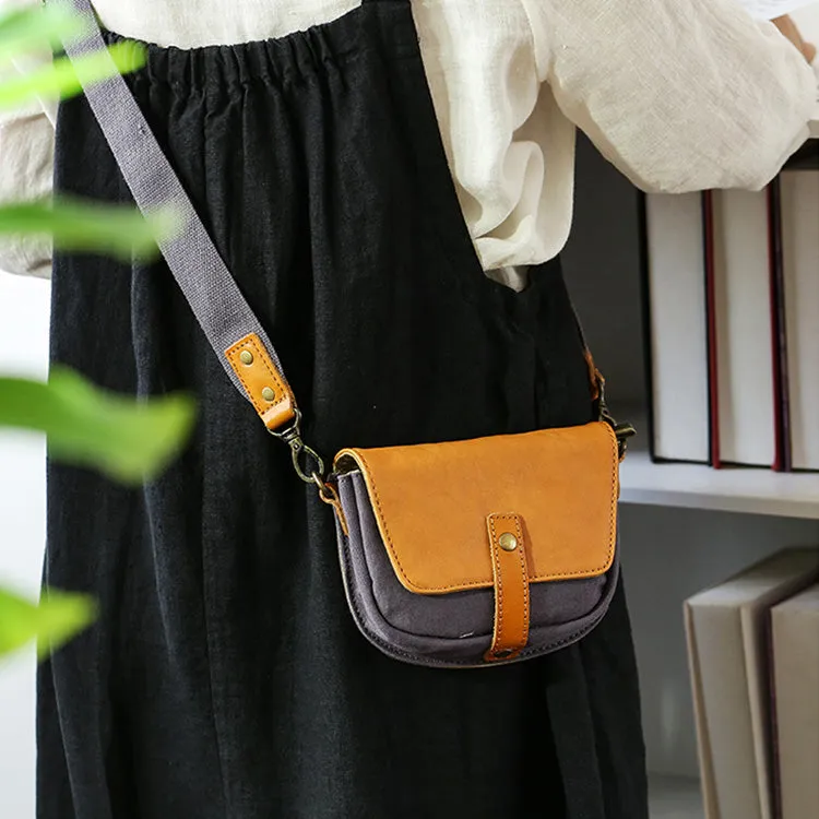 Small Canvas Crossbody Bag Leather Canvas Shoulder Bag For Women