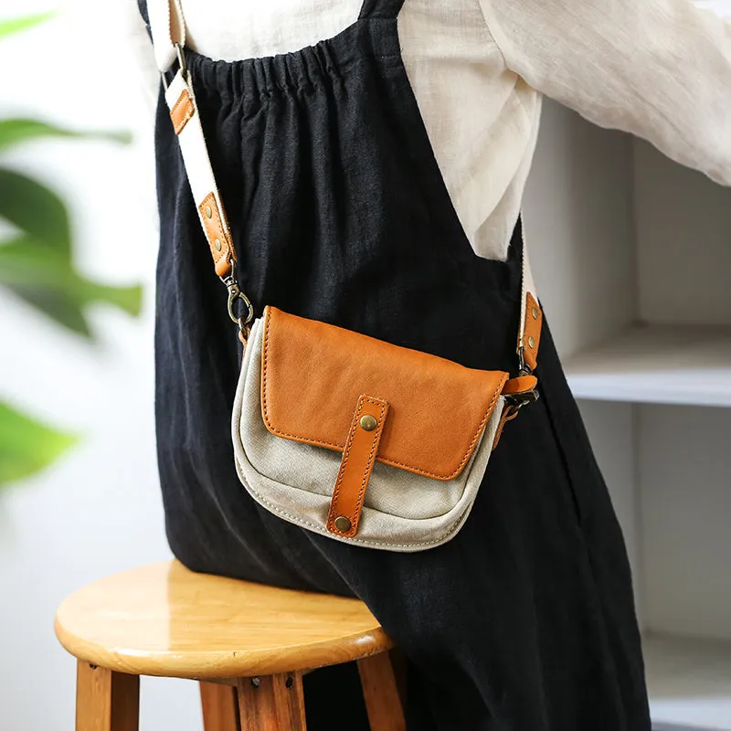 Small Canvas Crossbody Bag Leather Canvas Shoulder Bag For Women
