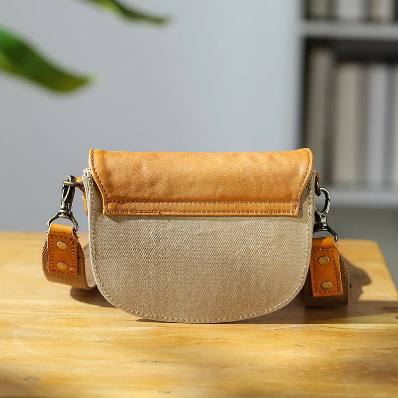 Small Canvas Crossbody Bag Leather Canvas Shoulder Bag For Women