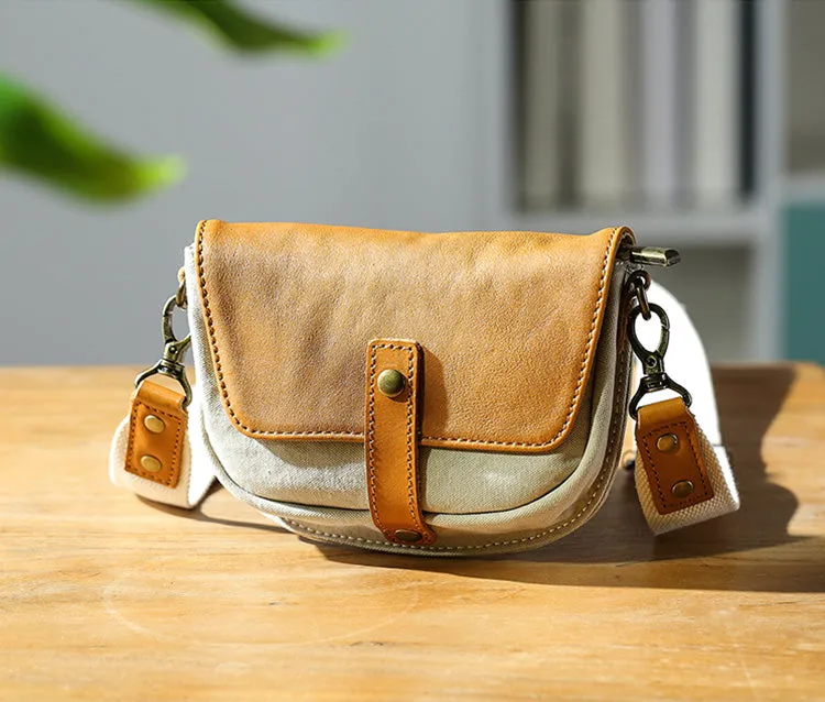 Small Canvas Crossbody Bag Leather Canvas Shoulder Bag For Women