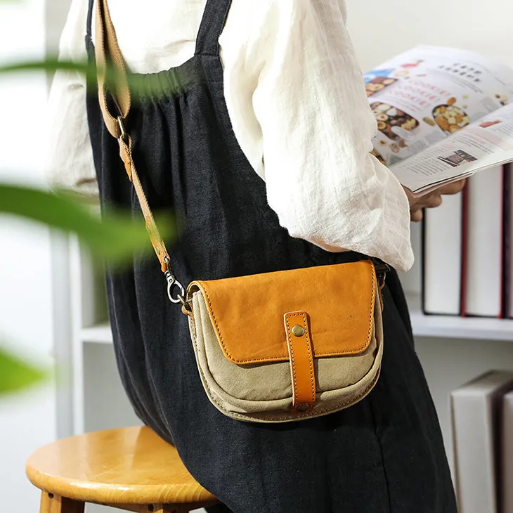 Small Canvas Crossbody Bag Leather Canvas Shoulder Bag For Women
