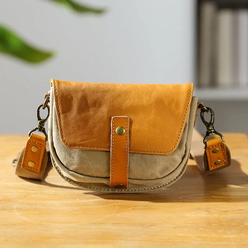 Small Canvas Crossbody Bag Leather Canvas Shoulder Bag For Women