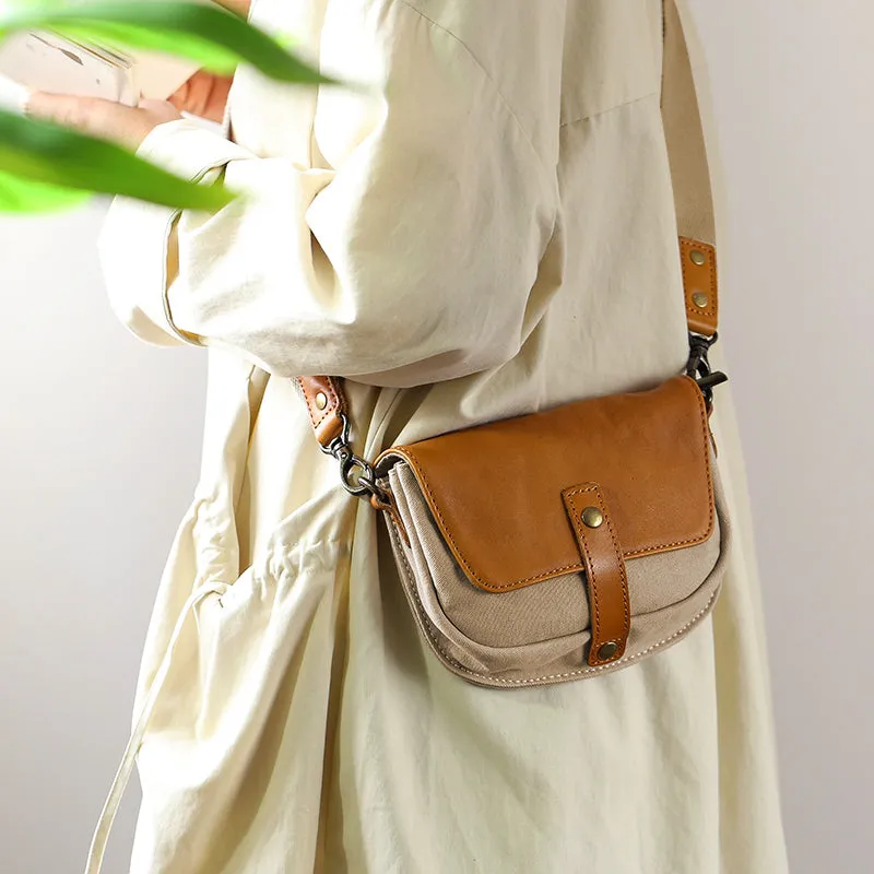 Small Canvas Crossbody Bag Leather Canvas Shoulder Bag For Women