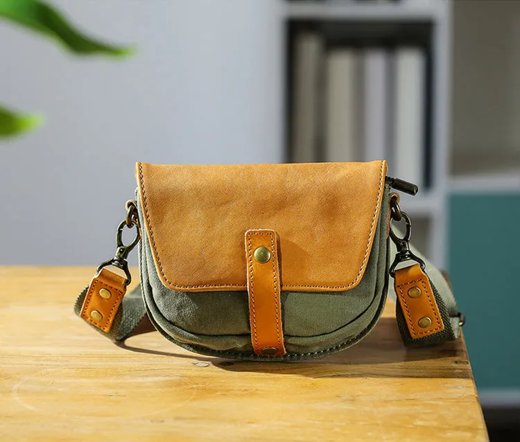 Small Canvas Crossbody Bag Leather Canvas Shoulder Bag For Women