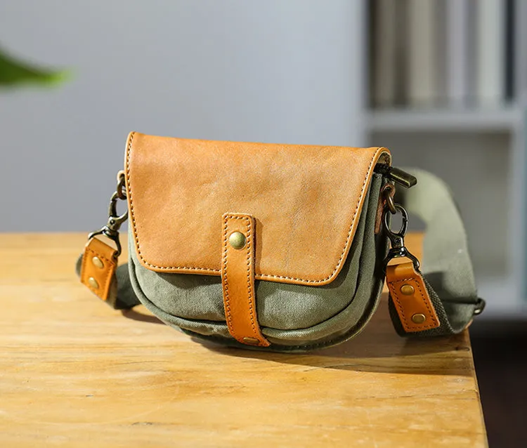 Small Canvas Crossbody Bag Leather Canvas Shoulder Bag For Women