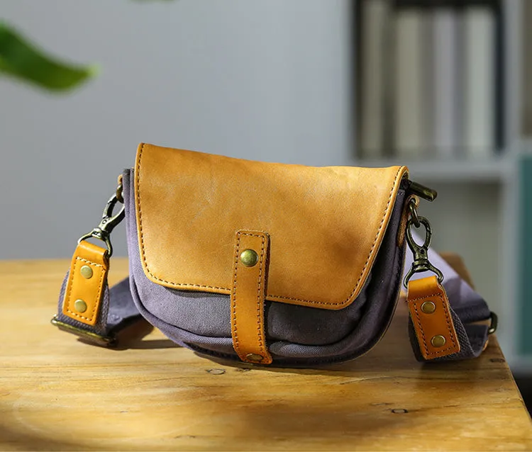 Small Canvas Crossbody Bag Leather Canvas Shoulder Bag For Women
