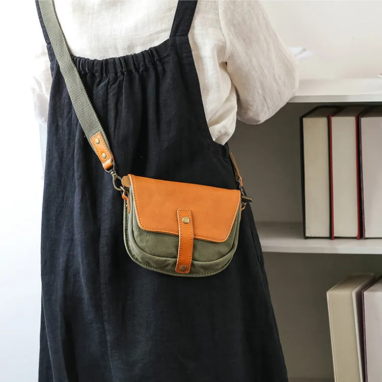 Small Canvas Crossbody Bag Leather Canvas Shoulder Bag For Women