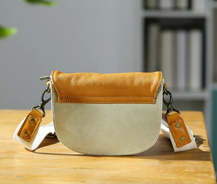 Small Canvas Crossbody Bag Leather Canvas Shoulder Bag For Women