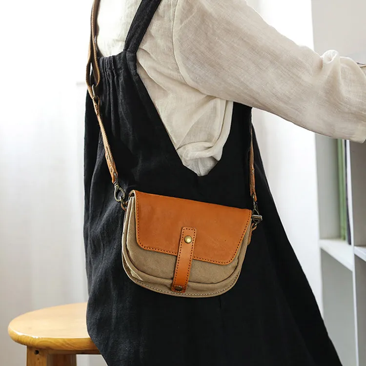 Small Canvas Crossbody Bag Leather Canvas Shoulder Bag For Women