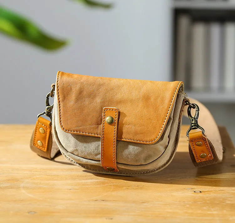 Small Canvas Crossbody Bag Leather Canvas Shoulder Bag For Women