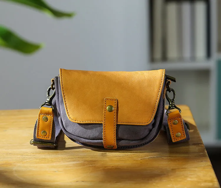 Small Canvas Crossbody Bag Leather Canvas Shoulder Bag For Women