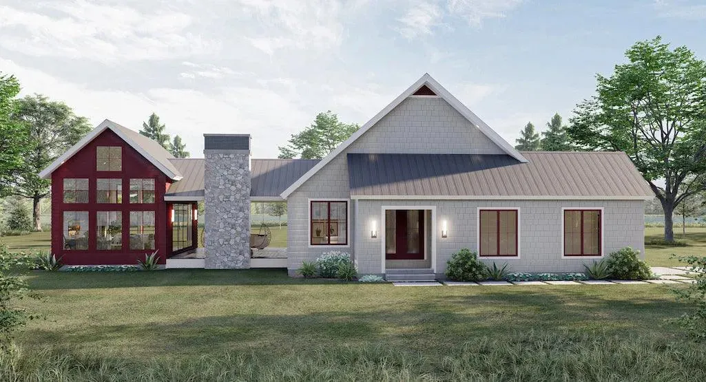 Spacious 2-Bedroom House Plan with Game Room and Outdoor Fireplace