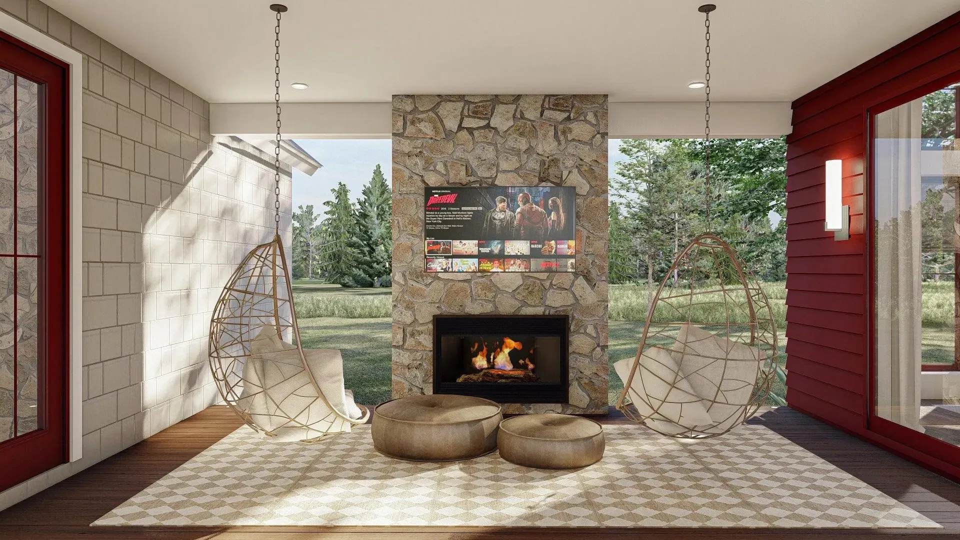 Spacious 2-Bedroom House Plan with Game Room and Outdoor Fireplace
