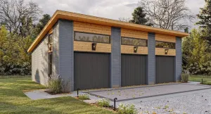 Spacious 3-Bay Garage Plan with High Ceilings and Front Load