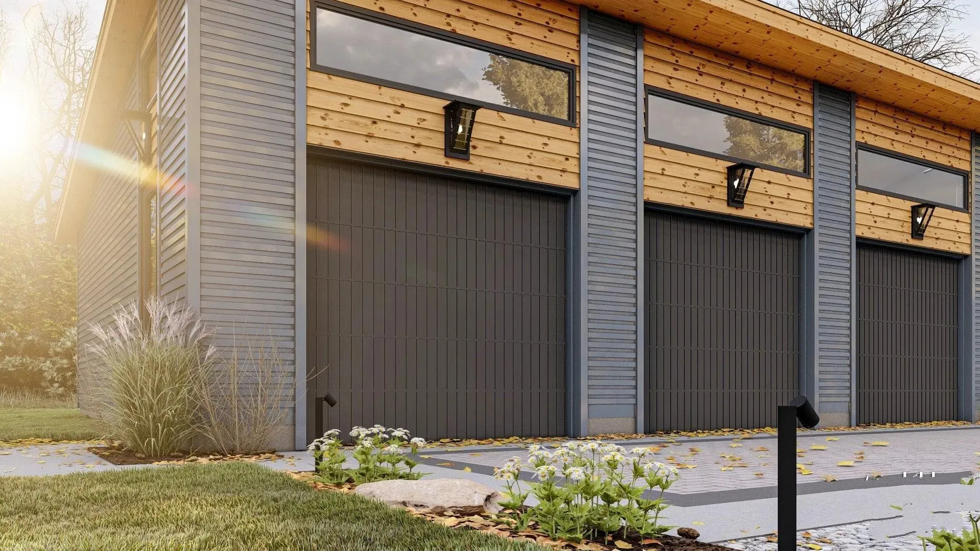 Spacious 3-Bay Garage Plan with High Ceilings and Front Load