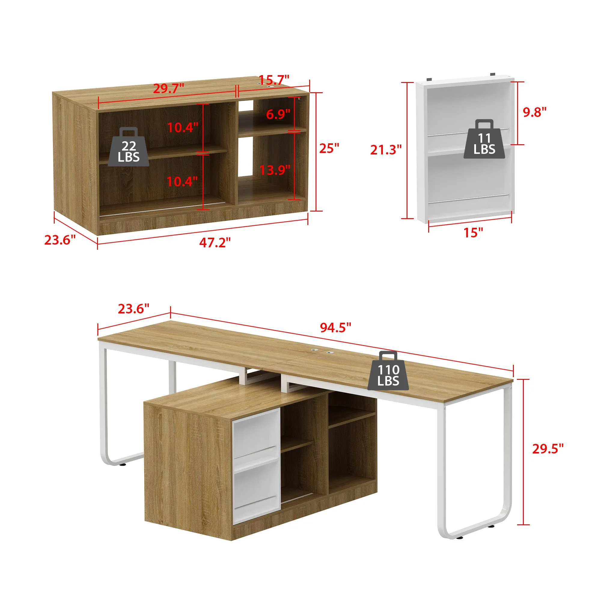 Spacious Dual-User Office Desk with Configurable Drawers or Shelving