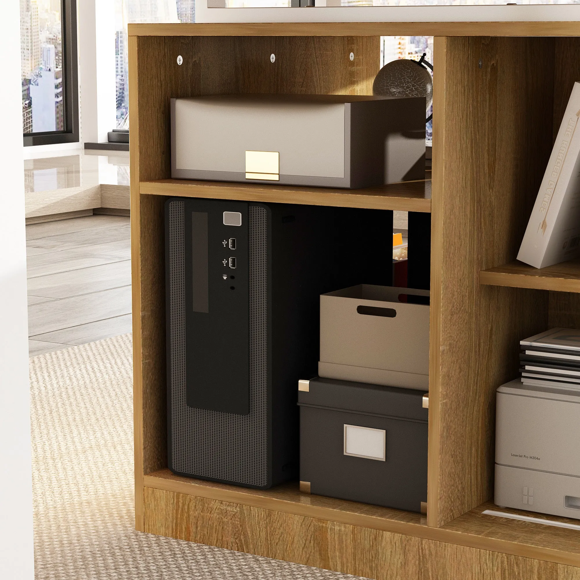 Spacious Dual-User Office Desk with Configurable Drawers or Shelving