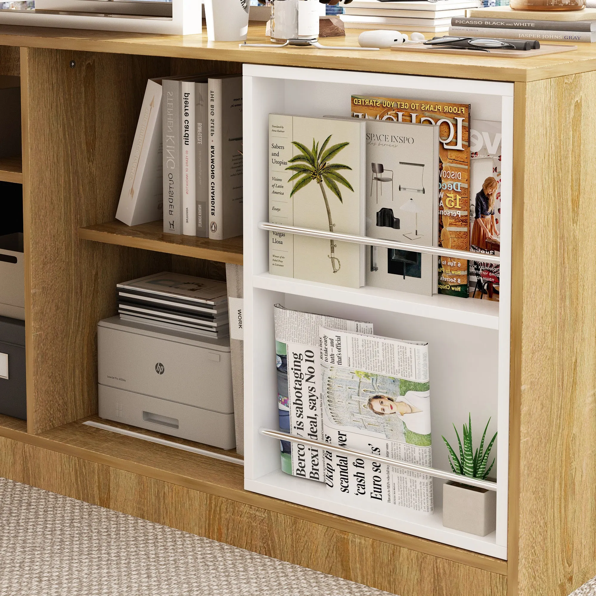 Spacious Dual-User Office Desk with Configurable Drawers or Shelving