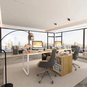 Spacious Dual-User Office Desk with Configurable Drawers or Shelving