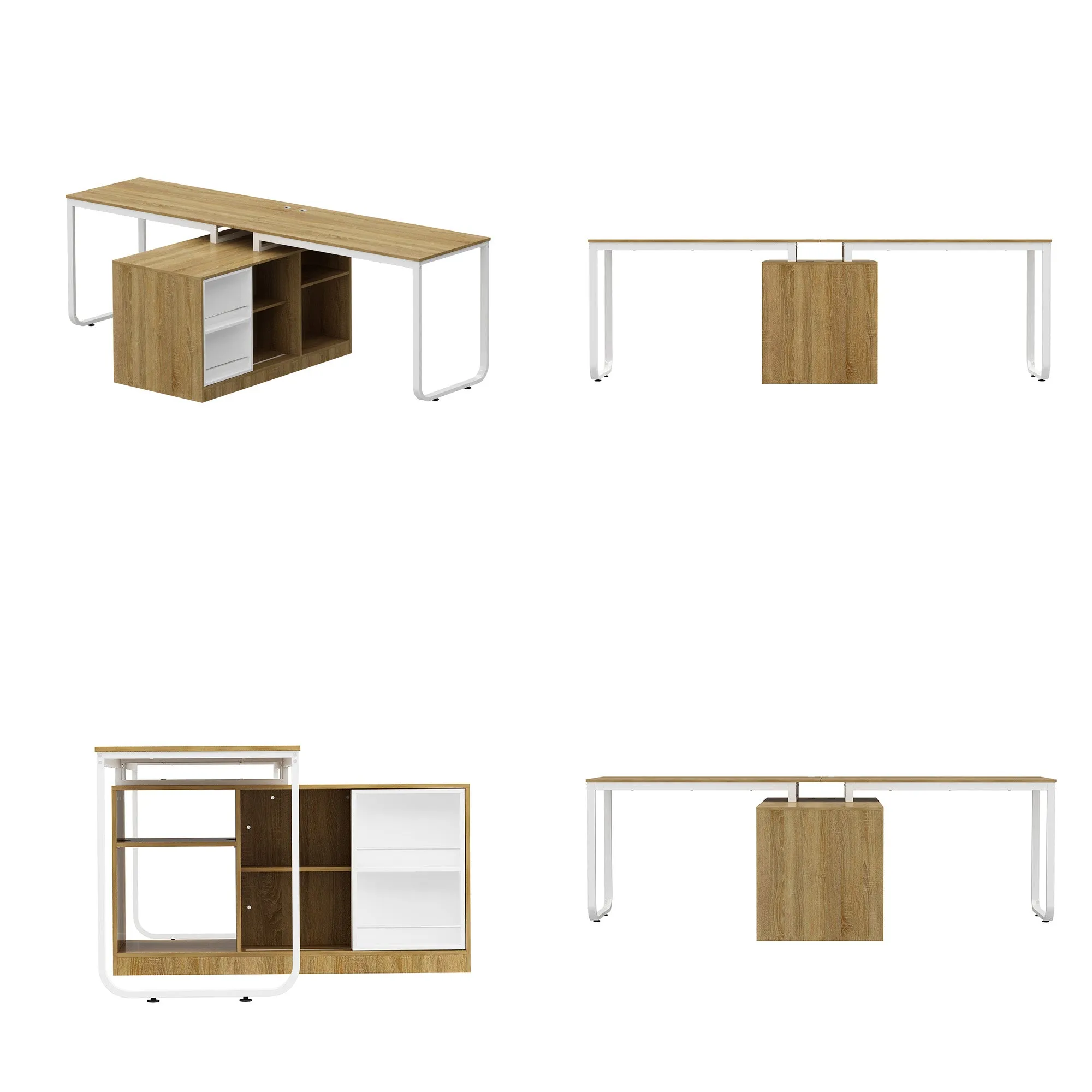 Spacious Dual-User Office Desk with Configurable Drawers or Shelving