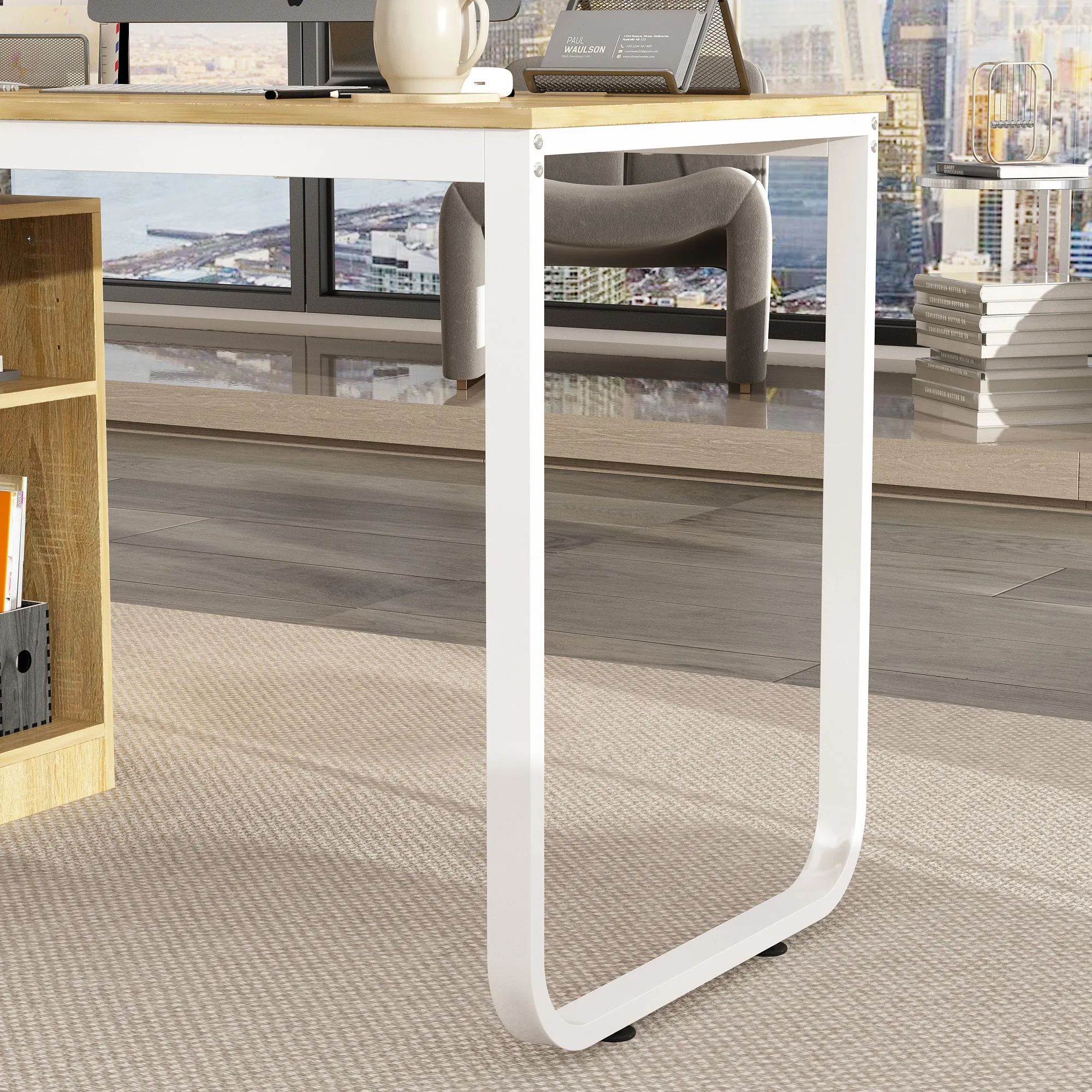Spacious Dual-User Office Desk with Configurable Drawers or Shelving