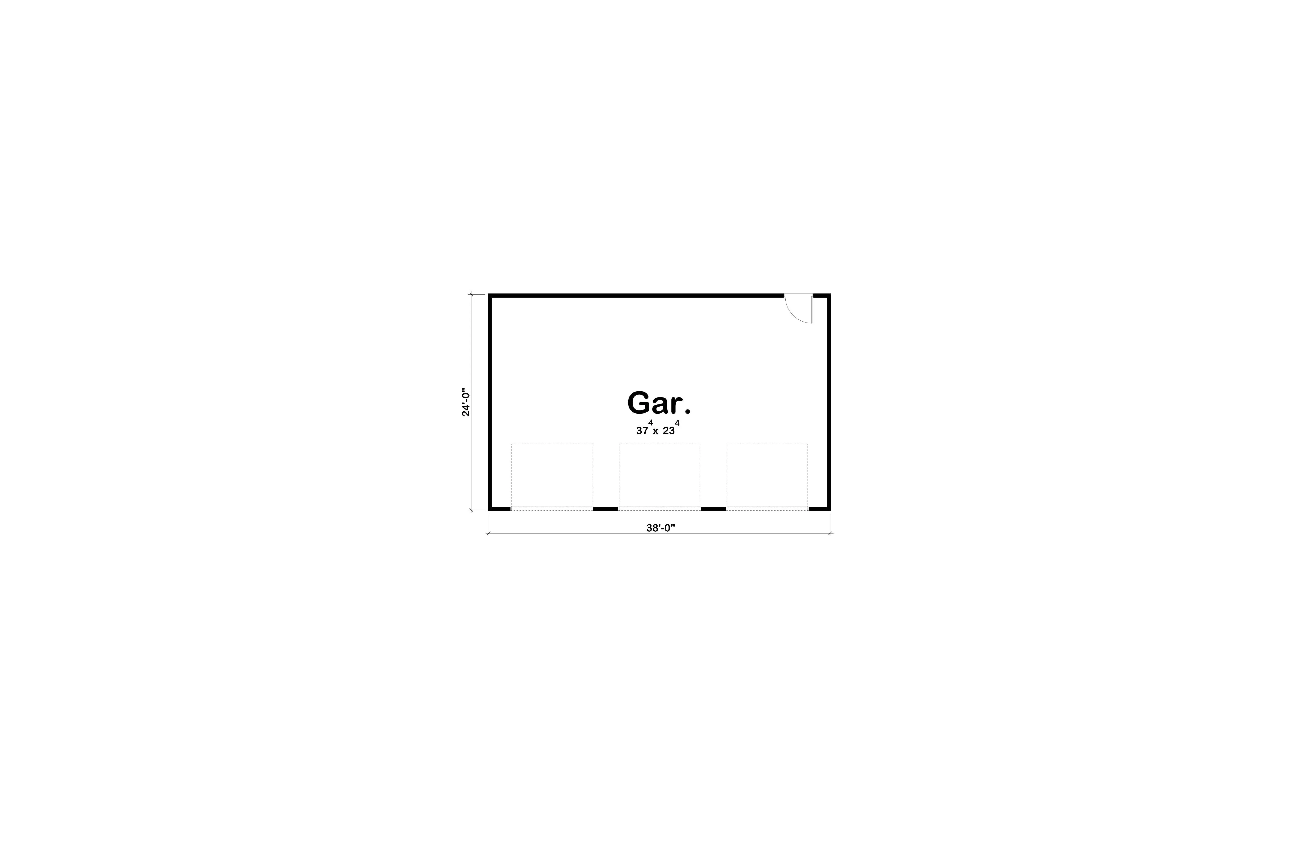 Spacious three-bay garage with slab foundation and 10:12 roof.