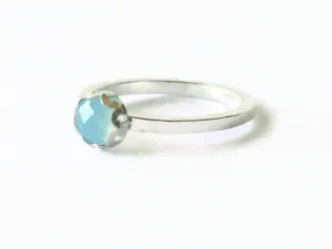 Sterling silver chalcedony ring ocean blue aqua sterling silver ring rose cut gemstone ring silver stacking ring