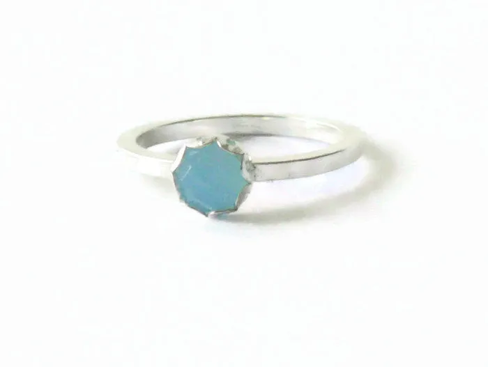 Sterling silver chalcedony ring ocean blue aqua sterling silver ring rose cut gemstone ring silver stacking ring