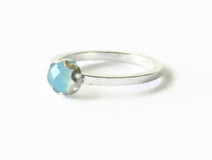 Sterling silver chalcedony ring ocean blue aqua sterling silver ring rose cut gemstone ring silver stacking ring