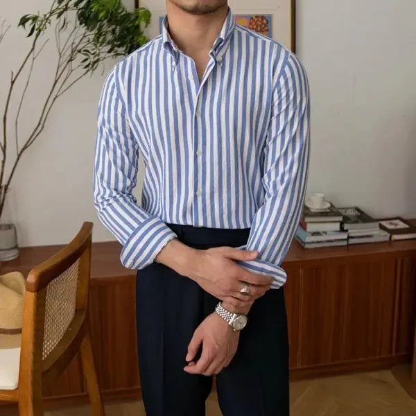 Striped Seersucker Shirt - Cross & Crown