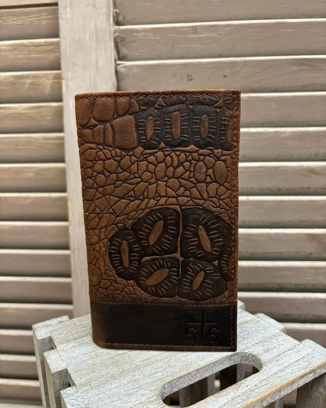 STS Men's Croc Embossed Leather Long  Bi-Fold Wallet STS63483