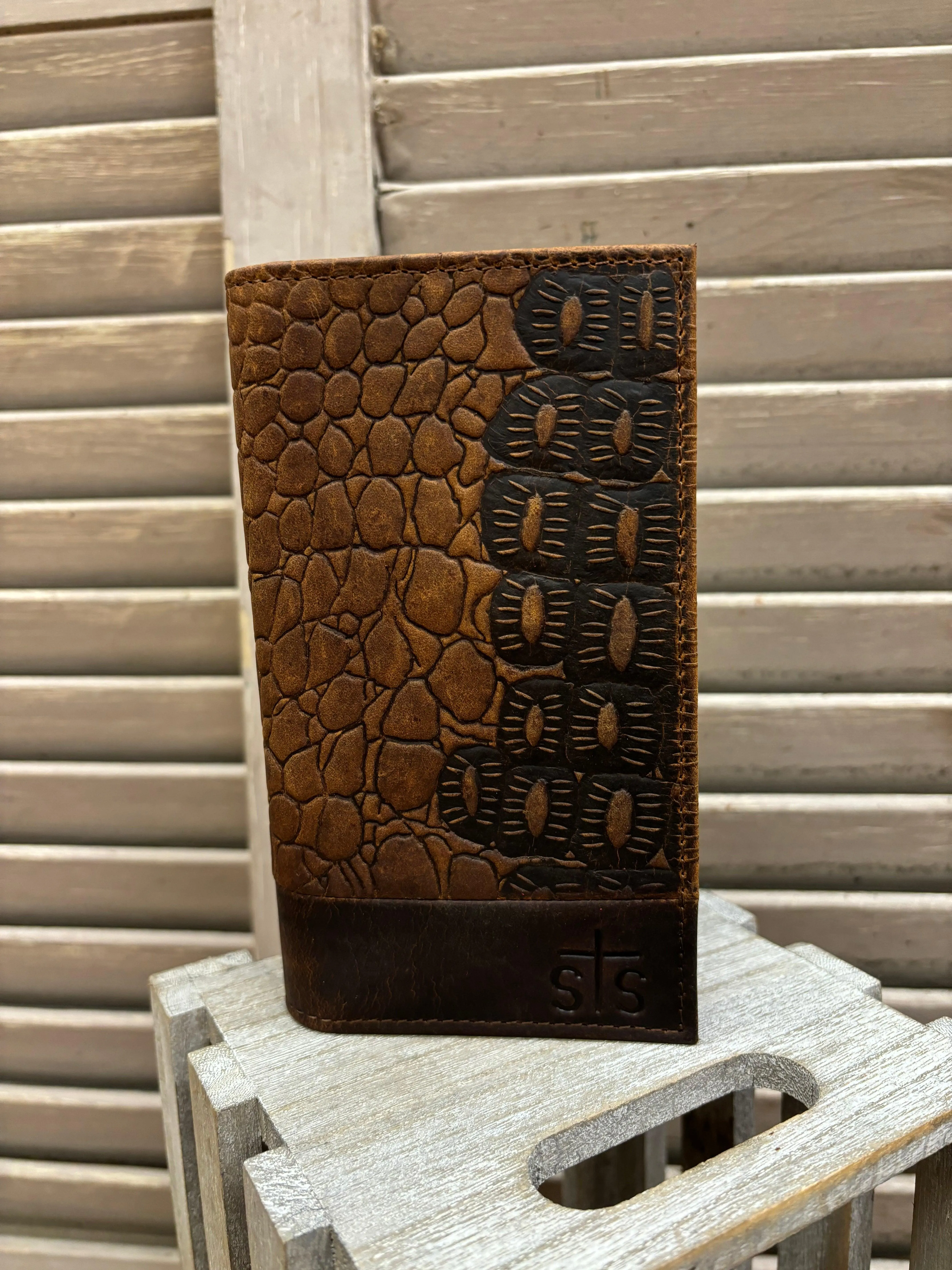 STS Men's Croc Embossed Leather Long  Bi-Fold Wallet STS63483
