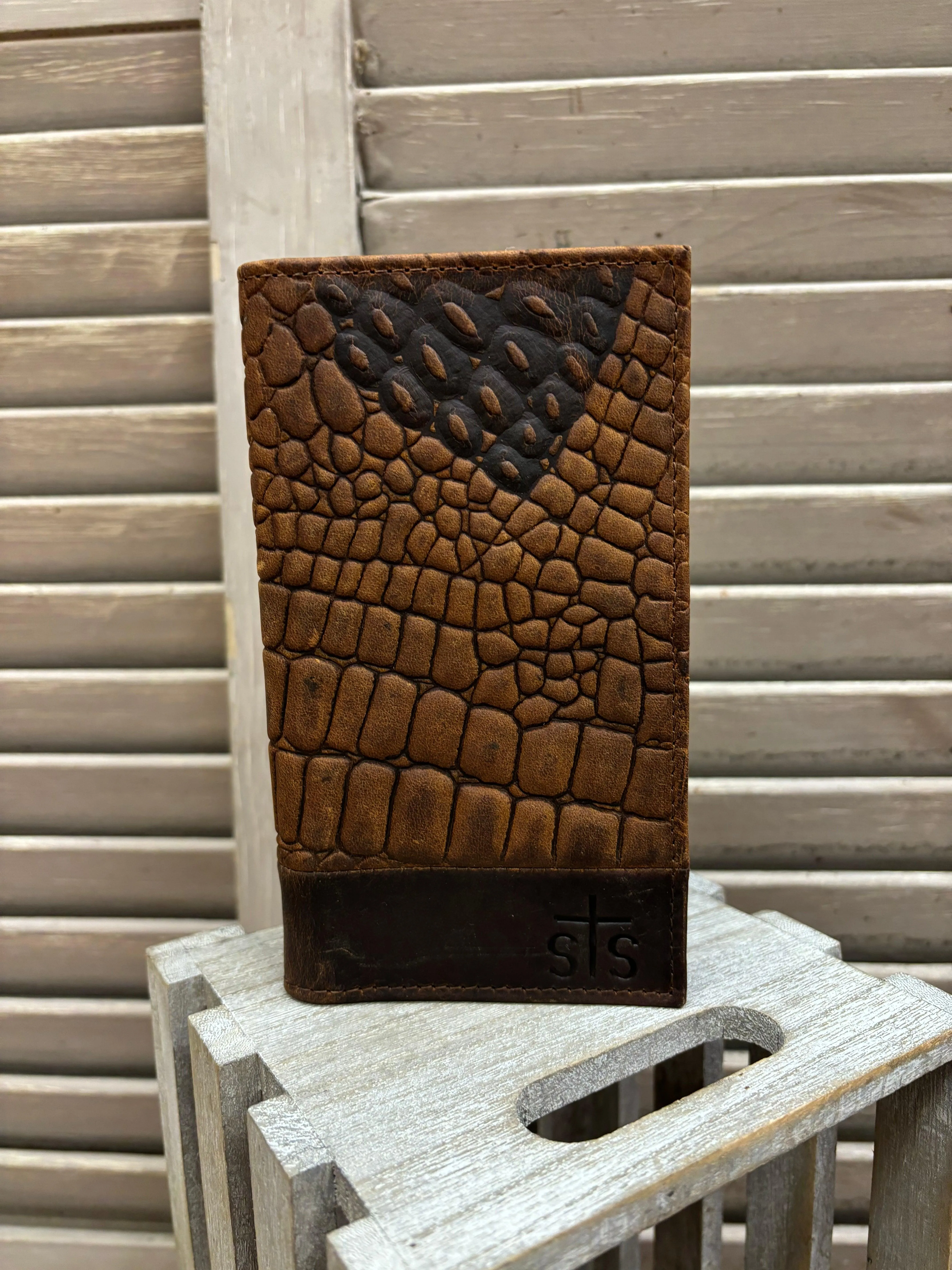 STS Men's Croc Embossed Leather Long  Bi-Fold Wallet STS63483