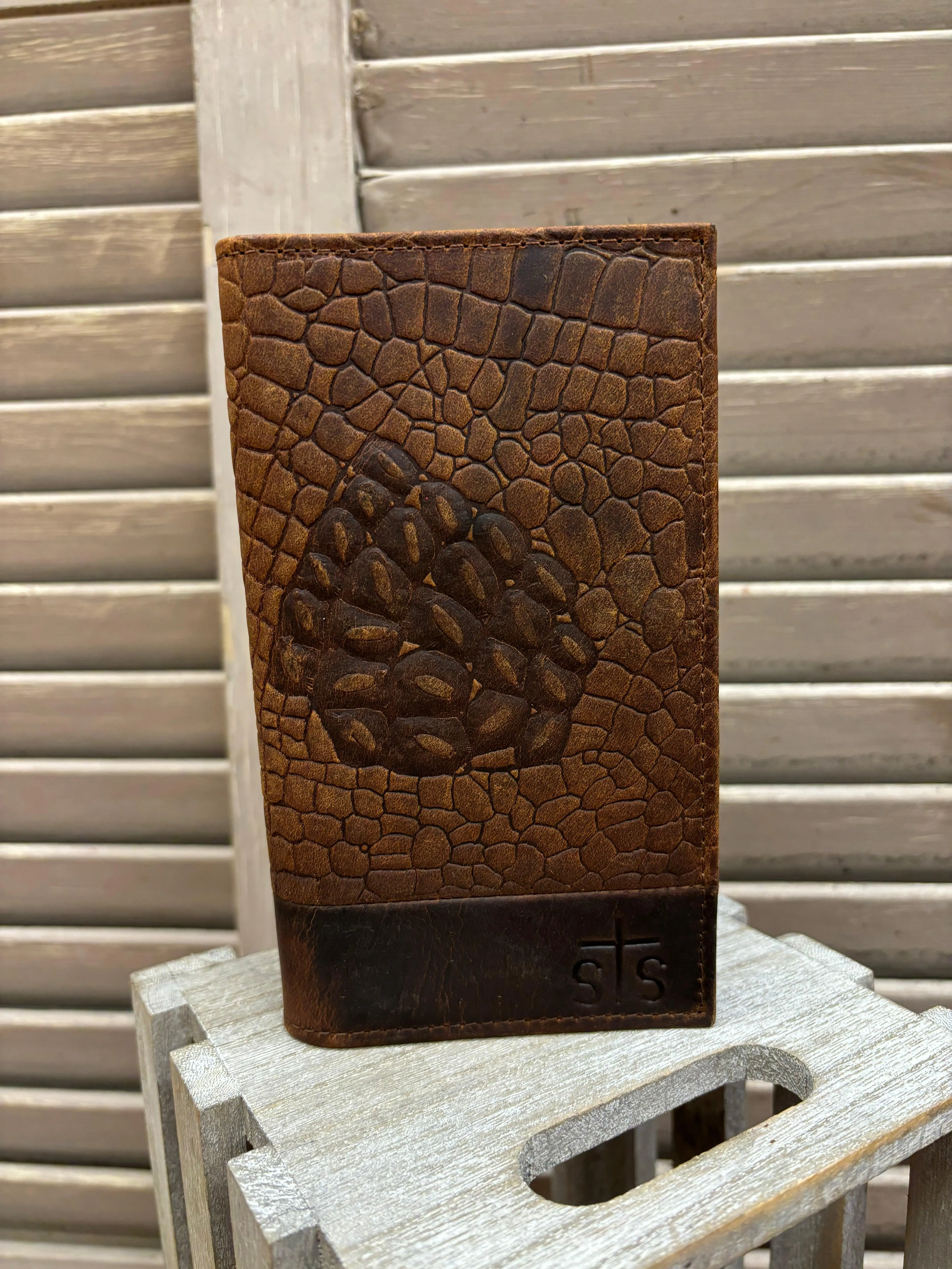 STS Men's Croc Embossed Leather Long  Bi-Fold Wallet STS63483