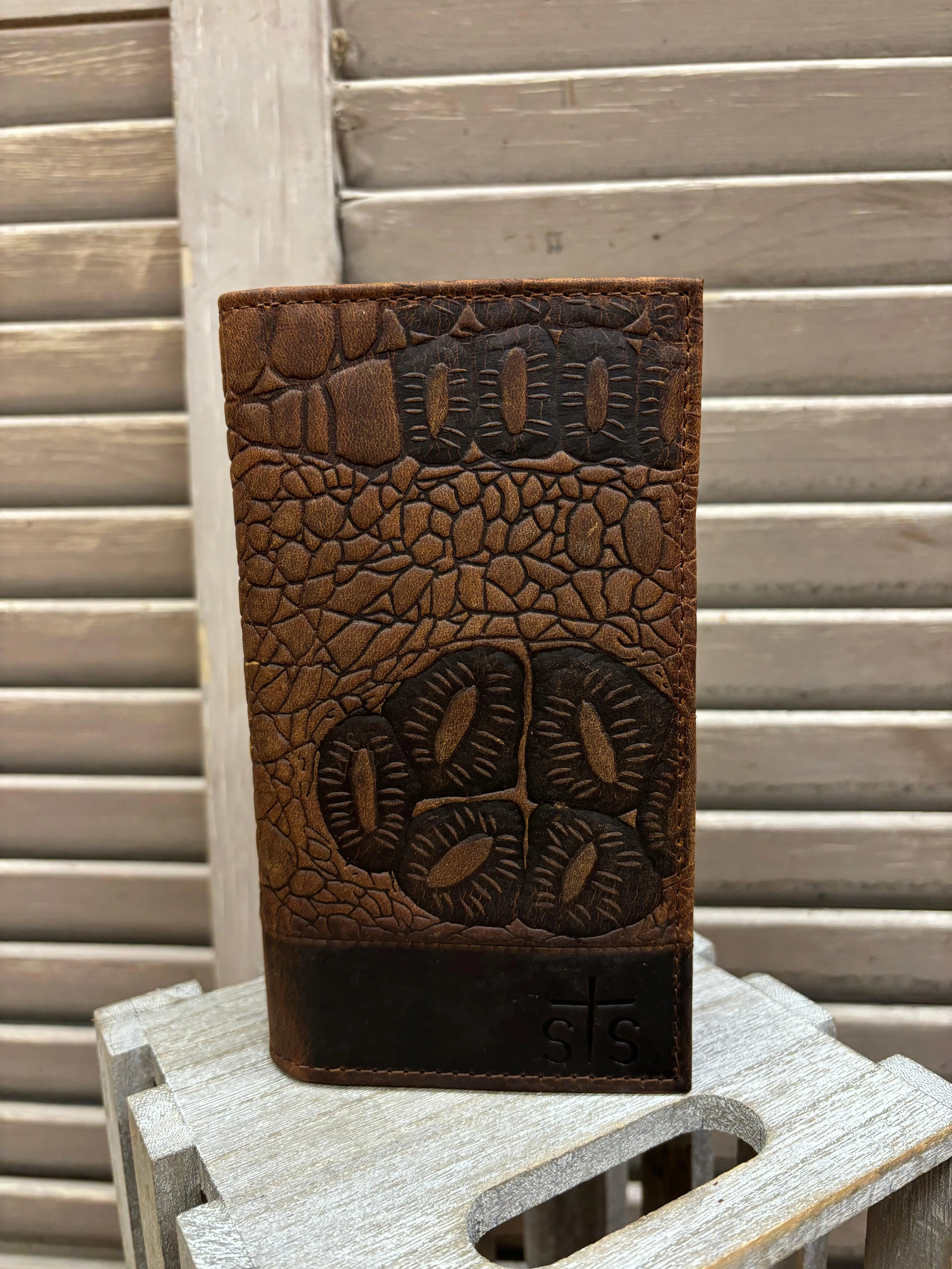 STS Men's Croc Embossed Leather Long  Bi-Fold Wallet STS63483