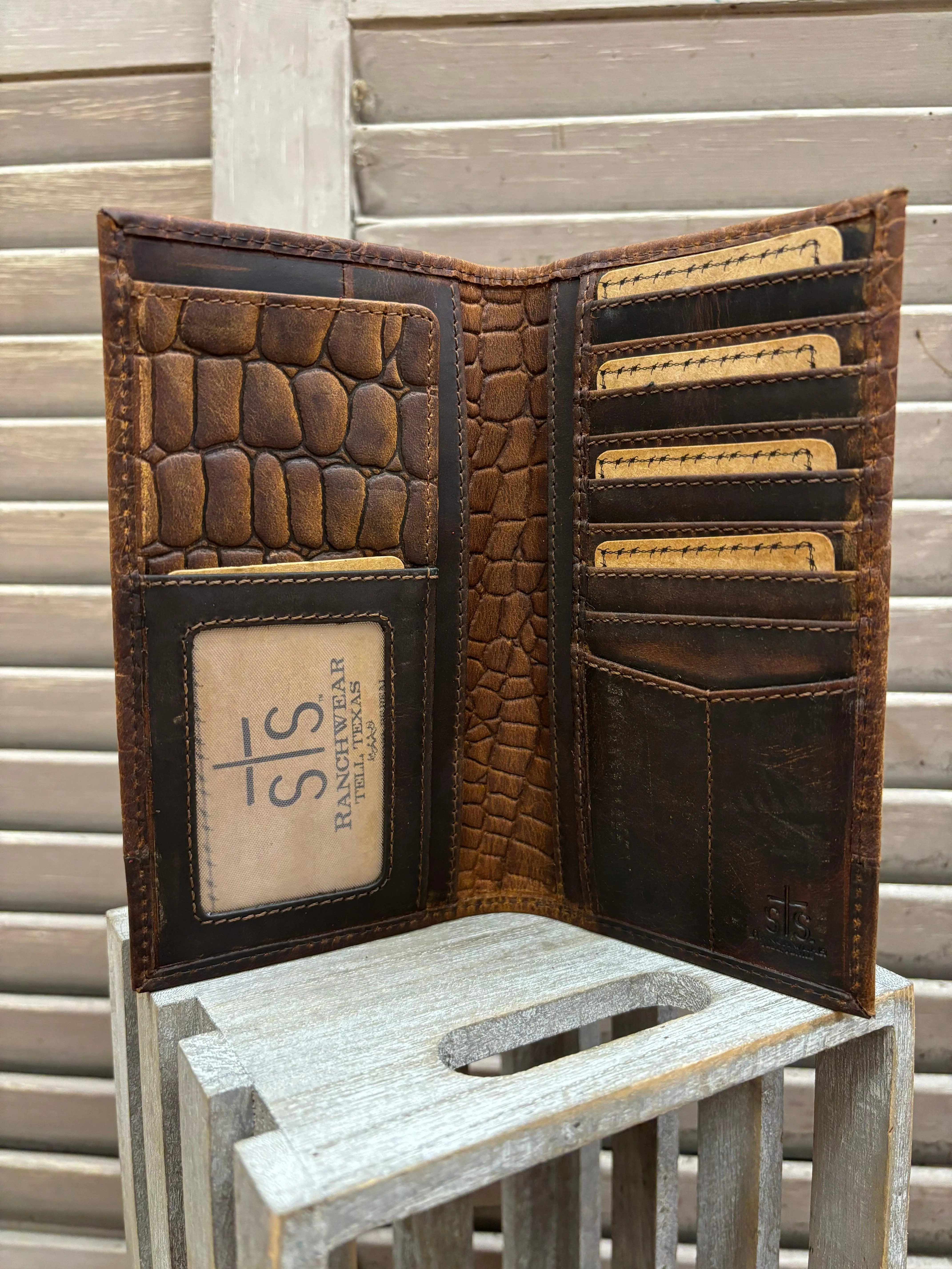 STS Men's Croc Embossed Leather Long  Bi-Fold Wallet STS63483