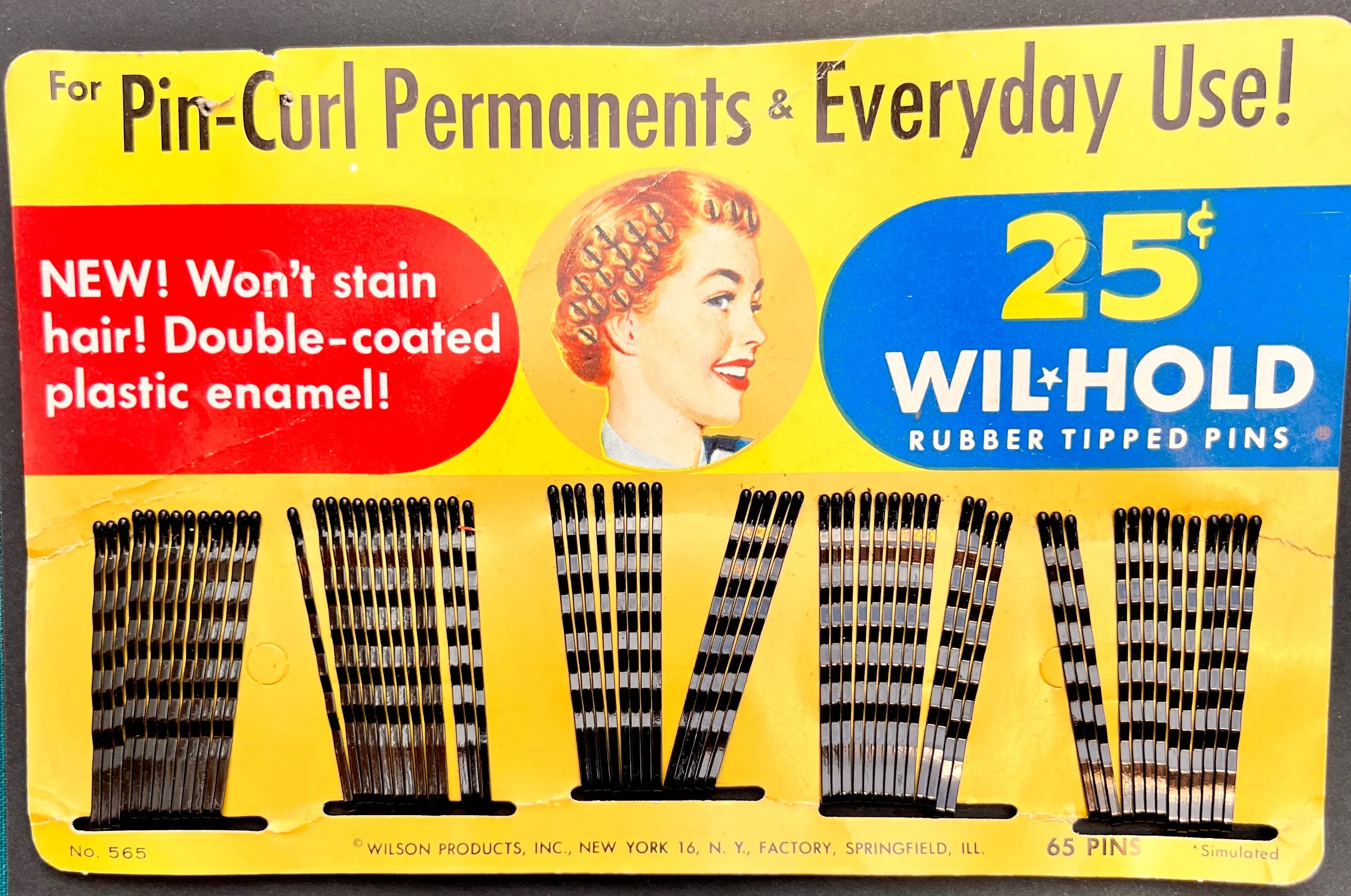 Substantial card of 65 Hair pins for Pin-Curl Permanents & Everyday Use