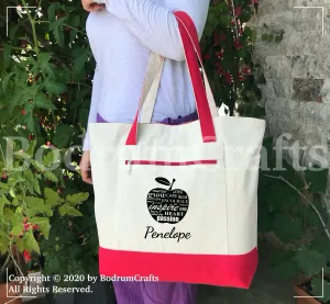 Teacher Canvas Tote Bags, Personalized Custom Gifts for Teacher