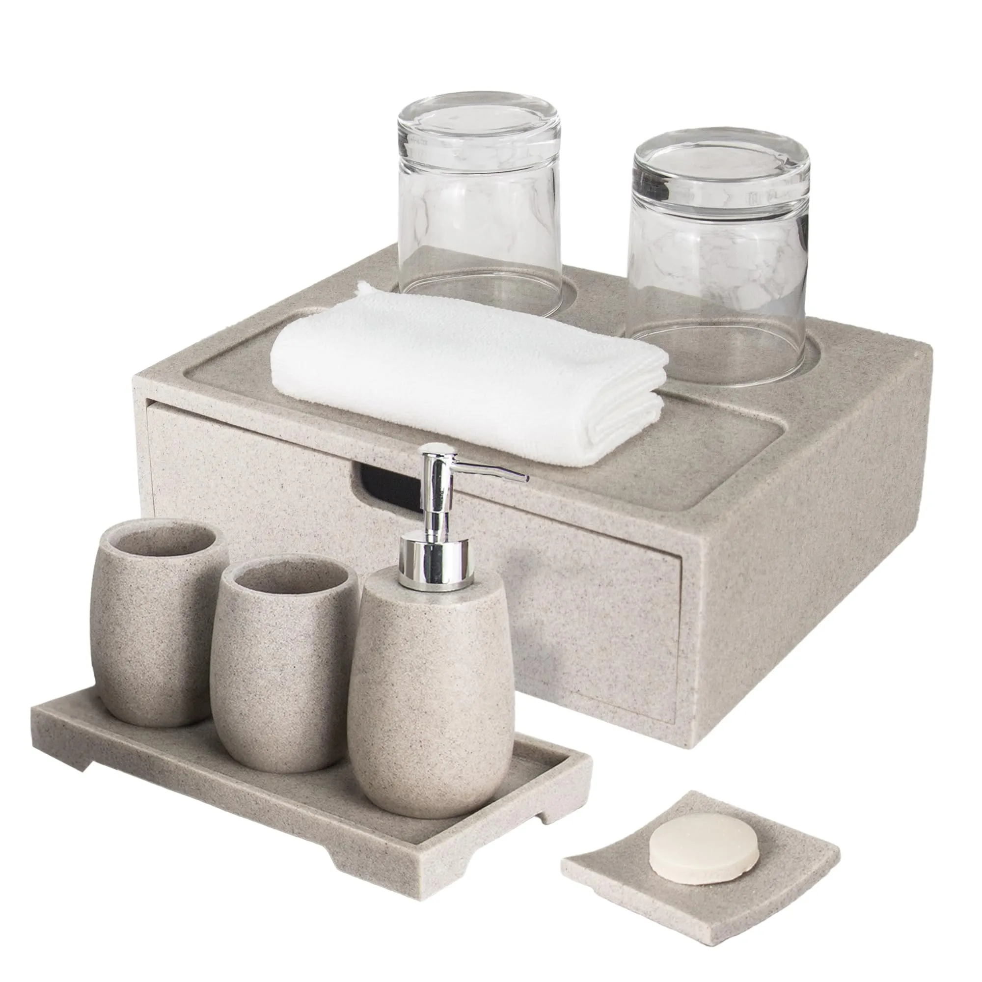 The Better Home Bathroom Accessories Set (6Pcs-Khaki) Soap Dispenser for Bathroom | Liquid Soap Dispenser | Handwash Bottle | Soap Dispenser for Wash Basin | Smooth Finishing | Soap Case for Bathroom