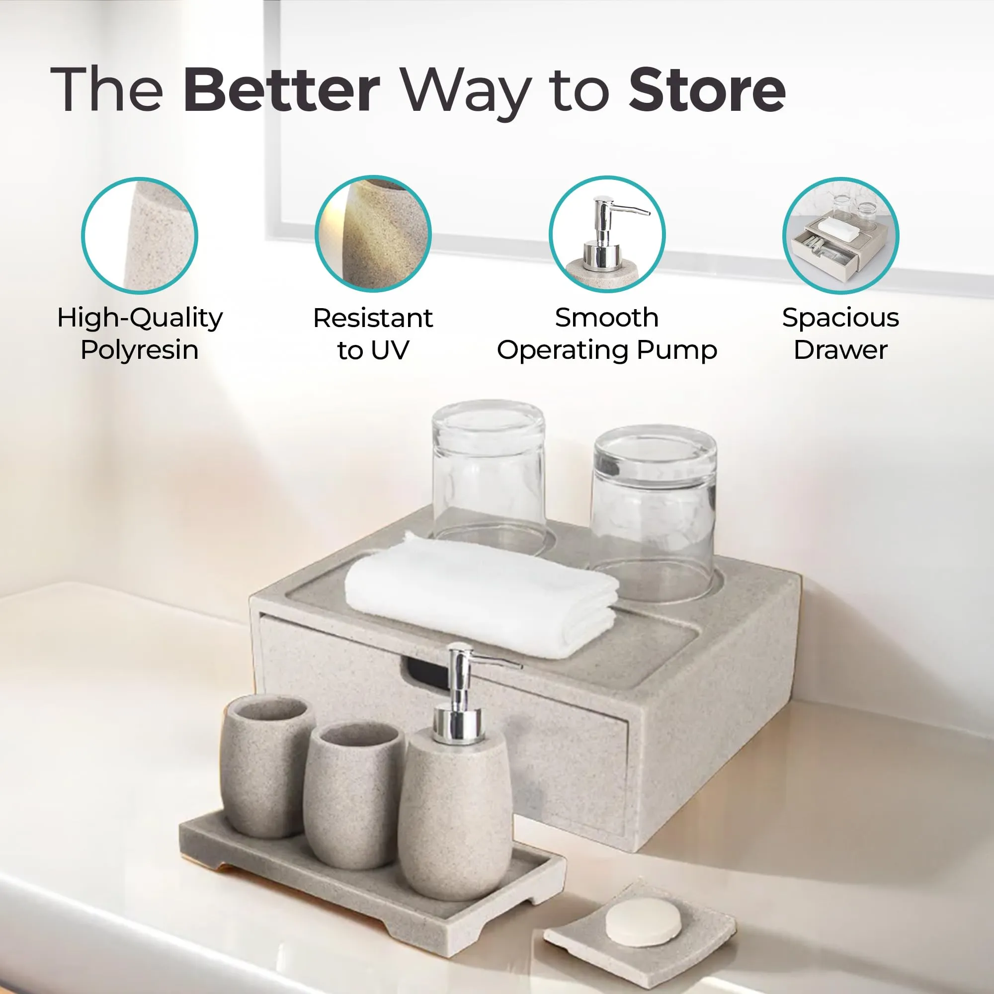The Better Home Bathroom Accessories Set (6Pcs-Khaki) Soap Dispenser for Bathroom | Liquid Soap Dispenser | Handwash Bottle | Soap Dispenser for Wash Basin | Smooth Finishing | Soap Case for Bathroom