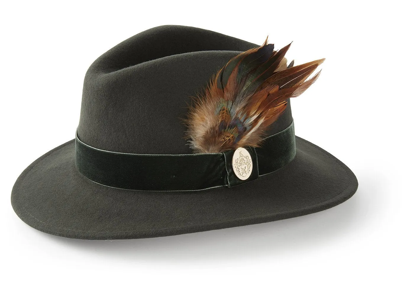 The Chelsworth Fedora in Olive Green (Bronze Luxe Feather)