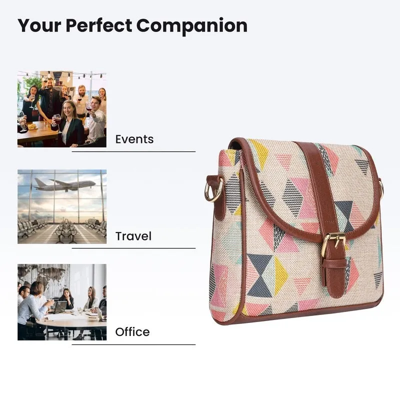 THE CLOWNFISH Madeline Printed Handicraft Fabric Handbag for Women Sling Bag Office Bag Ladies Shoulder Bag with Snap Flap Closure & Shoulder Belt Tote For Women College Girls (Multicolour)