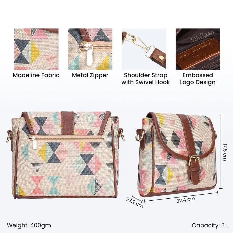 THE CLOWNFISH Madeline Printed Handicraft Fabric Handbag for Women Sling Bag Office Bag Ladies Shoulder Bag with Snap Flap Closure & Shoulder Belt Tote For Women College Girls (Multicolour)