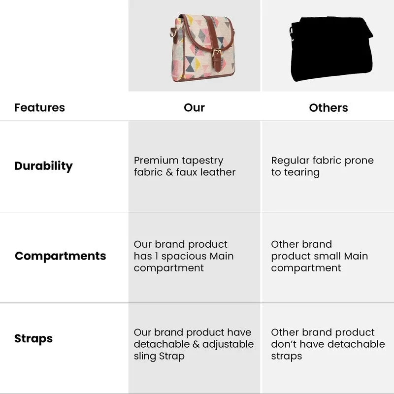 THE CLOWNFISH Madeline Printed Handicraft Fabric Handbag for Women Sling Bag Office Bag Ladies Shoulder Bag with Snap Flap Closure & Shoulder Belt Tote For Women College Girls (Multicolour)