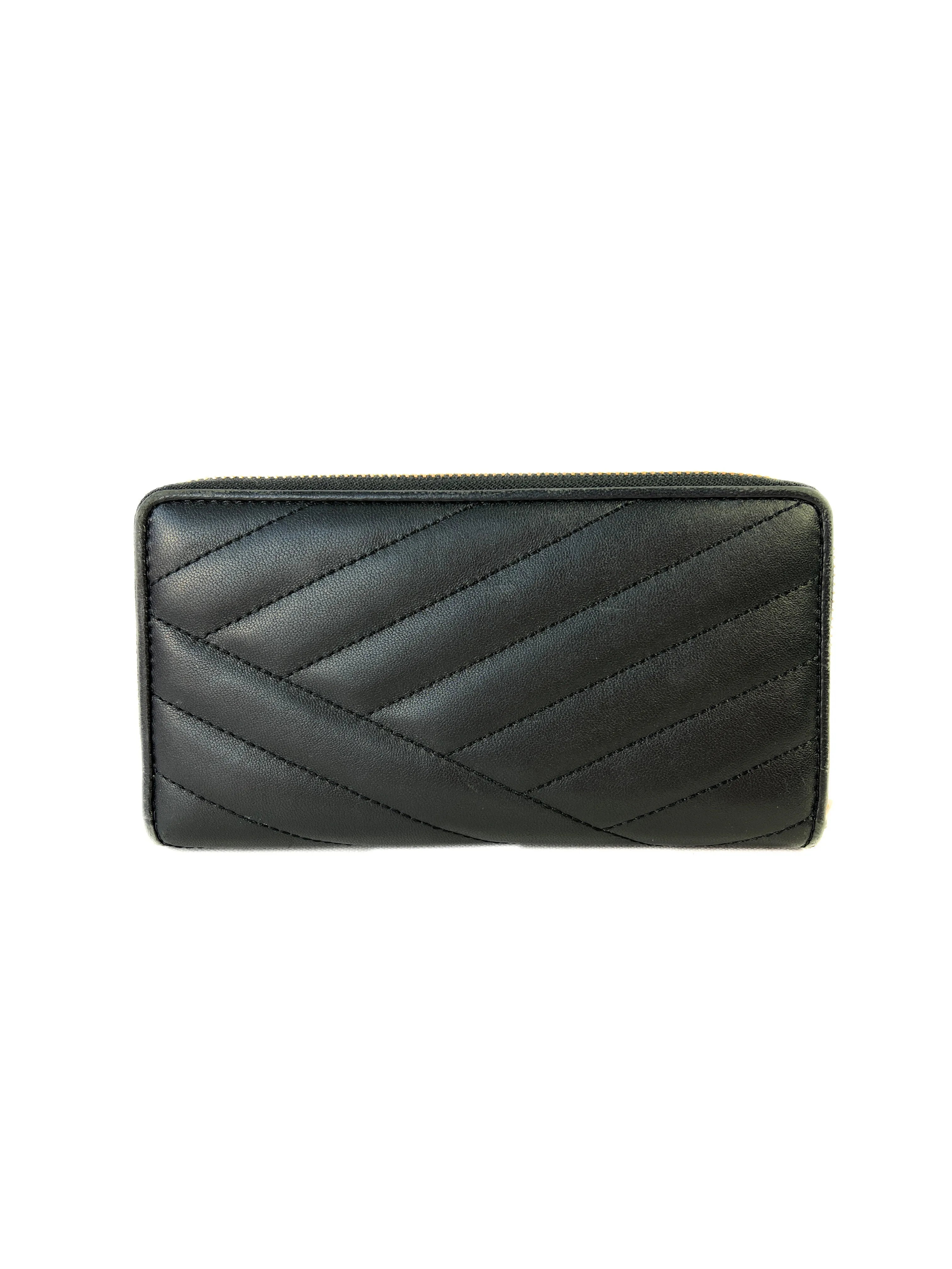 Tory Burch Kira quilted black leather zip around wallet