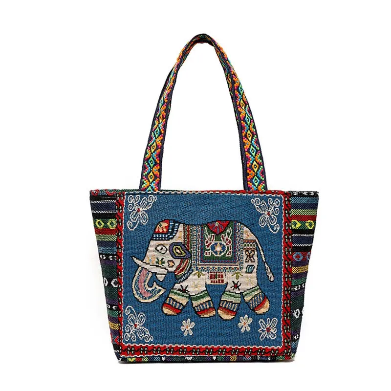 Tote Bag Women's Bag Going Out Canvas Bag Double-sided Casual Embroidery Large-capacity Handbag Ethnic Style Small Square Bag