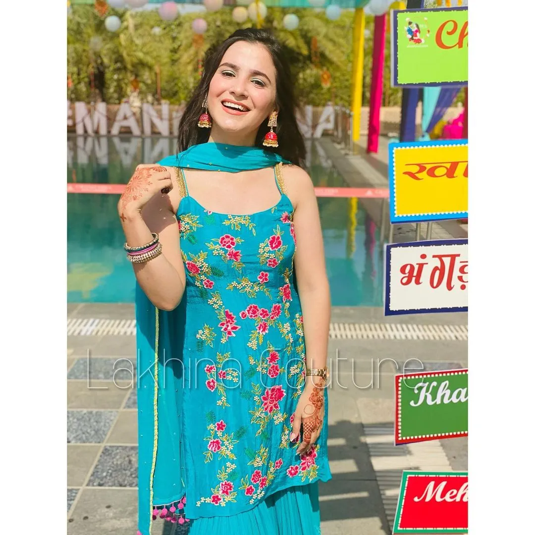 Turquoise Embroidered Suit